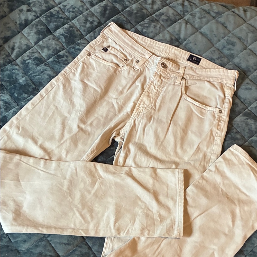 AG Adriano Goldschmied Men's Cream Straight Jeans